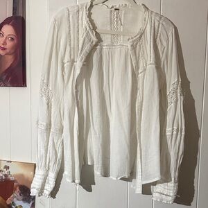 Free People Cream Button Down Shirt